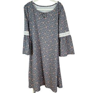 Children's Place Girls Floral Dress Gray Pink Size 10 Large Bell Sleeves Shift